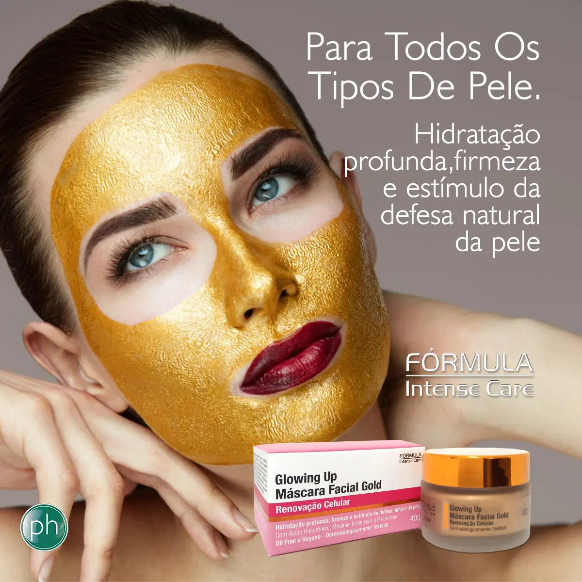 Glowing Up Máscara Facial Gold Fórmula Intense Care 40g - Natuphitus  Cosmética